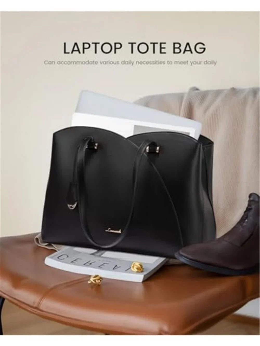 Brown Leather Work Tote Bag Women 15.6 Laptop Compartment Large Purse Teacher